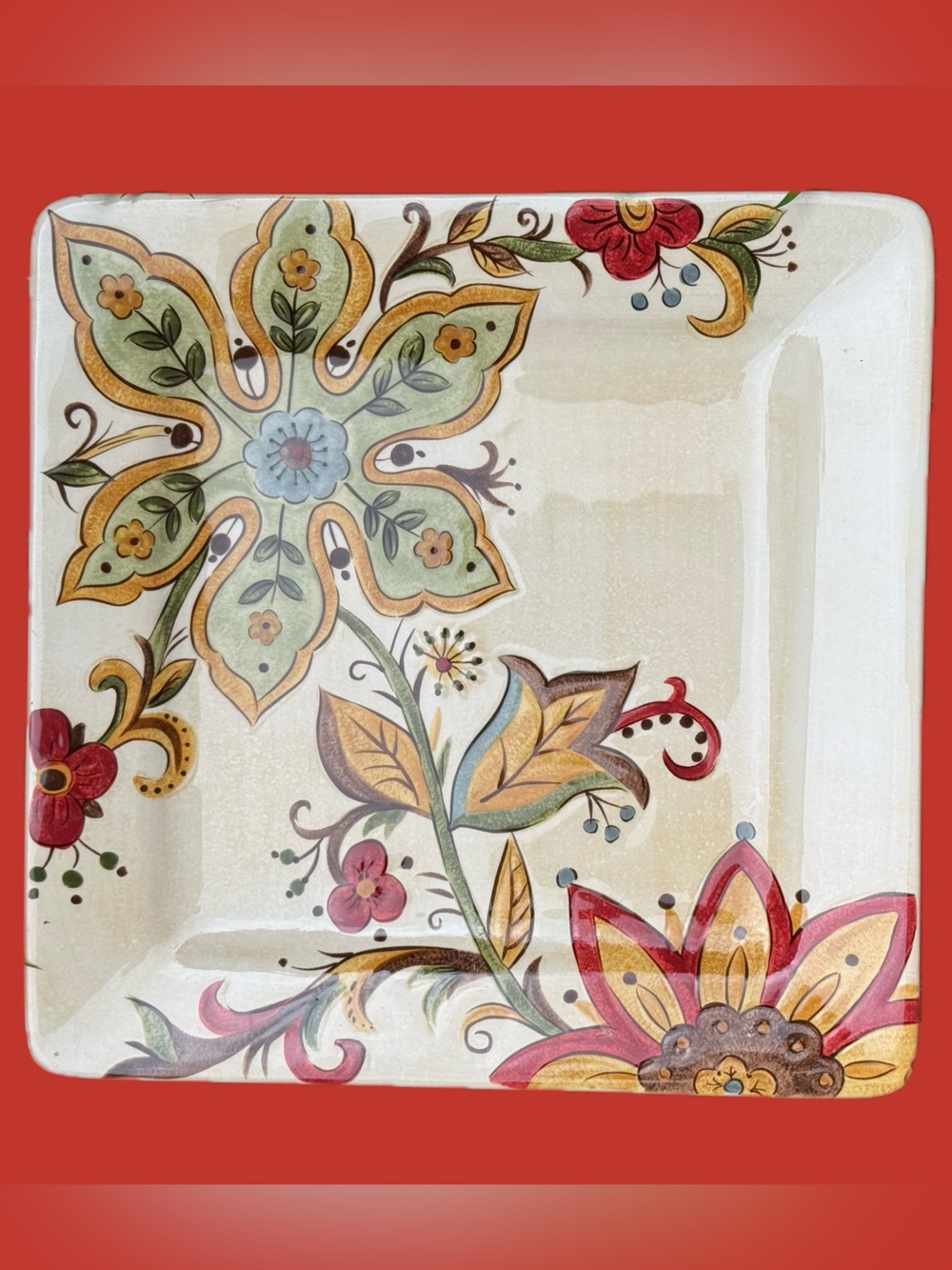 Pier 1 Imports Square Dinner Plate Carynthum Collection 10.75" Replacement EUC